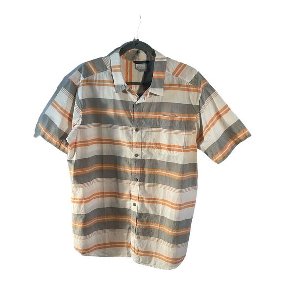 Columbia L Men’s Short Sleeve Button Up White Orange Grey Plaid Fishing Shirt - Picture 2 of 13